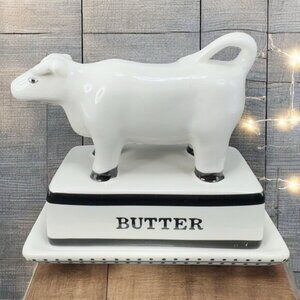 Farmyard Collection Cow White Ceramic Covered Butter Dish Farmhouse Country VTG